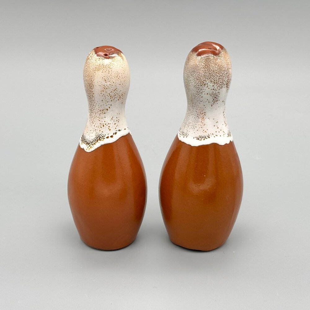 Vintage Stoneware Dripware Salt Pepper Shaker Bowling PinBig Lebowski Style